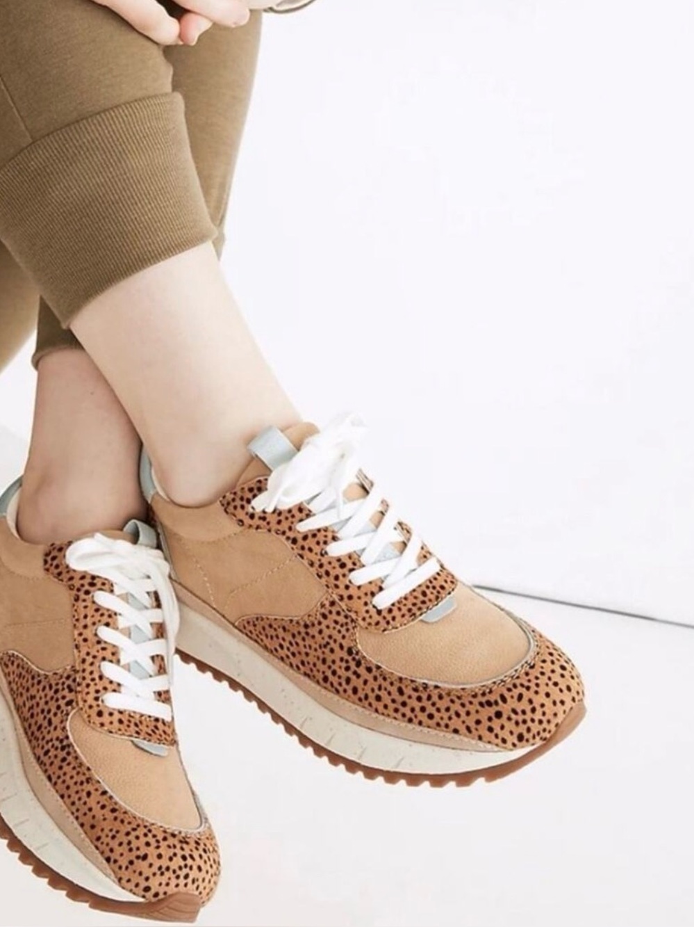 Madewell Kickoff Trainer Sneakers • Size 7 • Tan Cheetah Calf Hair Leather